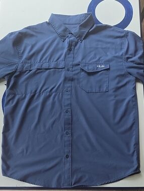 Huk Tide Point Navy Blue Short Sleeve Button-down Collar Shirt Size Large